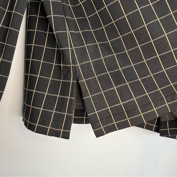 J jill Ponte Knit Windowpane Top Black Camel Boatneck Button Sleeve Size M - Picture 7 of 11